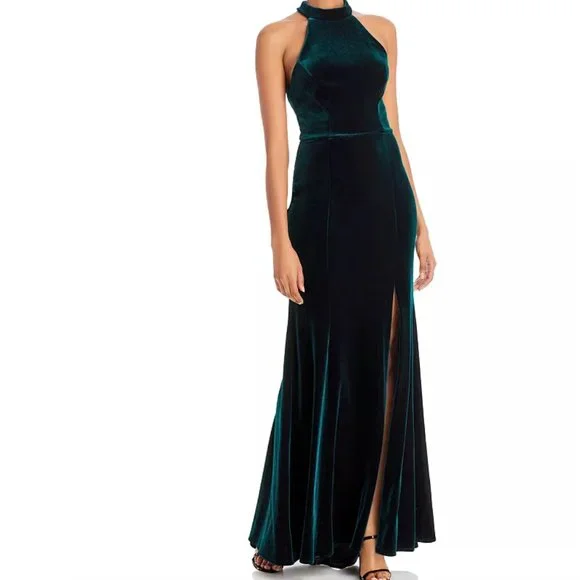 Aqua | Dresses | Aqua Velvet Halter Gown In Hunter Green Size | Poshmark